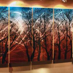 Large Metal Tree Wall Art, Metallic Cubism Sculpture - thumbnail 3