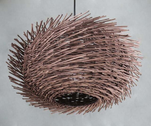 Handwoven Rattan Pendant Light, Wavy Shaped Bird Nest Ceiling Brown/Black Natural Color - image 1
