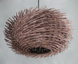 Handwoven Rattan Pendant Light, Wavy Shaped Bird Nest Ceiling Brown/Black Natural Color - thumbnail 1
