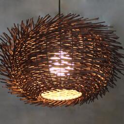 Handwoven Rattan Pendant Light, Wavy Shaped Bird Nest Ceiling Brown/Black Natural Color - thumbnail 2