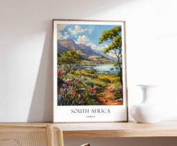 South Africa Poster, African Wildlife Decor, Table Mountain Wall Art, Safari Poster Print, Cape Town Travel - thumbnail 1