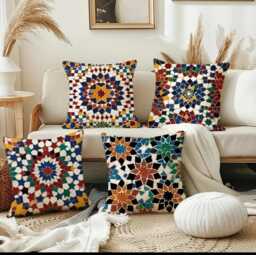 Set Of 4 Moroccan Style Mosaic Art Boho Pillowcase Cushion Covers 45x45cm Spanish Terracotta Living Room Decor Sofa Throw Housewarming Gift