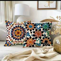 Set Of 4 Moroccan Style Mosaic Art Boho Pillowcase Cushion Covers 45x45cm Spanish Terracotta Living Room Decor Sofa Throw Housewarming Gift - thumbnail 3