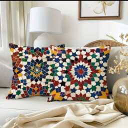 Set Of 4 Moroccan Style Mosaic Art Boho Pillowcase Cushion Covers 45x45cm Spanish Terracotta Living Room Decor Sofa Throw Housewarming Gift - thumbnail 2