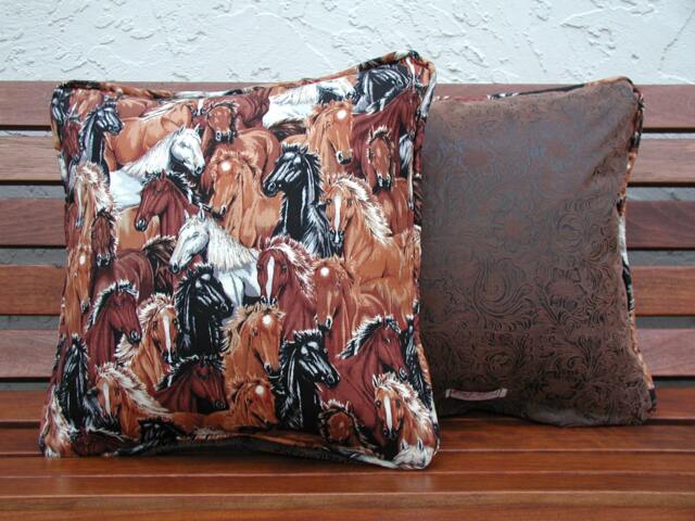Horse Pillow Set, Wild Horse's Pillows, Faux Tooled Leather, Accent Brown Horse, Toss Ranch Western Pillows - image 1