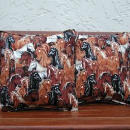 Horse Pillow Set, Wild Horse's Pillows, Faux Tooled Leather, Accent Brown Horse, Toss Ranch Western Pillows - thumbnail 2