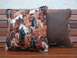 Horse Pillow Set, Wild Horse's Pillows, Faux Tooled Leather, Accent Brown Horse, Toss Ranch Western Pillows - thumbnail 1