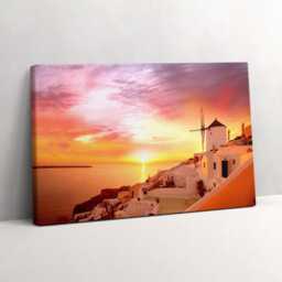 Santorini With An Old Windmill Canvas, Wall Art Picture, Orange Decoration, Travel Canvas - thumbnail 2