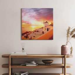 Santorini With An Old Windmill Canvas, Wall Art Picture, Orange Decoration, Travel Canvas - thumbnail 1