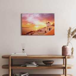 Santorini With An Old Windmill Canvas, Wall Art Picture, Orange Decoration, Travel Canvas - thumbnail 3
