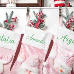 Pink Christmas Stocking, Personalized Stocking Christmas, Monogram 3D Gift, Collection Bag, Ornament - thumbnail 4