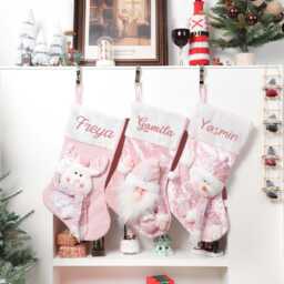 Pink Christmas Stocking, Personalized Stocking Christmas, Monogram 3D Gift, Collection Bag, Ornament - thumbnail 2