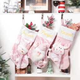 Pink Christmas Stocking, Personalized Stocking Christmas, Monogram 3D Gift, Collection Bag, Ornament - thumbnail 3
