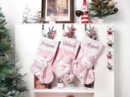 Pink Christmas Stocking, Personalized Stocking Christmas, Monogram 3D Gift, Collection Bag, Ornament
