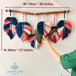 Colorful Monstera Macrame Wall Hanging Boho Feather Decor - thumbnail 2