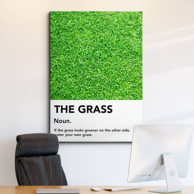 The Grass Definition Quote Minimal Motivational Inspirational, Framed Canvas Wall Art Poster Print, Home Office & Room Decor, Gift Idea - image 1
