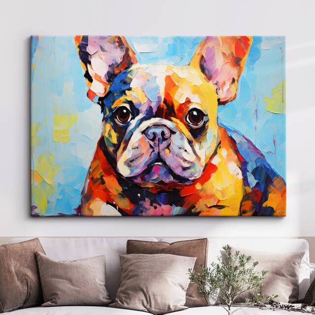 Colorful French Bulldog Dog Pet Abstract Modern Oil Painting Wall Art Framed Canvas Poster Print Home Kitchen Living Room Decor Gift - image 1