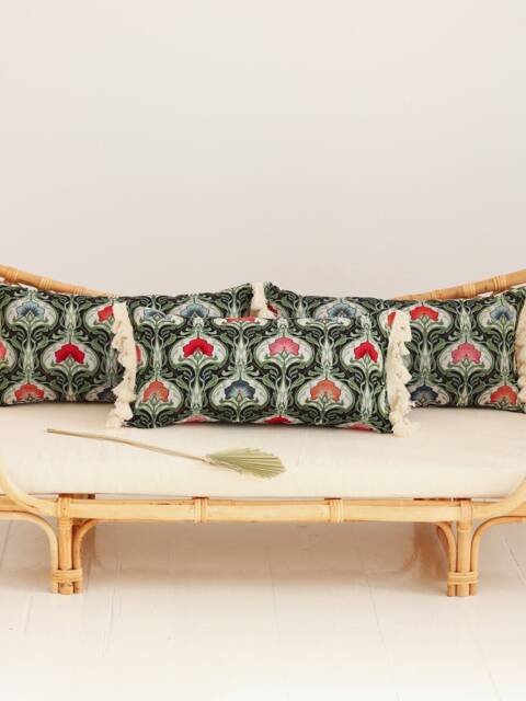 Green Medusa Bolster With Fringe, Decorative Pillow, Cotton Sofa Cushion, Pillow For Living Room, Bedroom - image 1