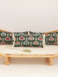 Green Medusa Bolster With Fringe, Decorative Pillow, Cotton Sofa Cushion, Pillow For Living Room, Bedroom