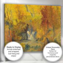 Golden Woodland Waterfall Impressionist Forest Landscape Canvas Wall Art Print Decor Picture Ready To Hang - thumbnail 3