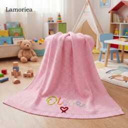 Personalized Name Yarn Embroidered Baby Blanket, Custom Gift - 80x100cm - thumbnail 1