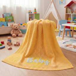Personalized Name Yarn Embroidered Baby Blanket, Custom Gift - 80x100cm - thumbnail 2