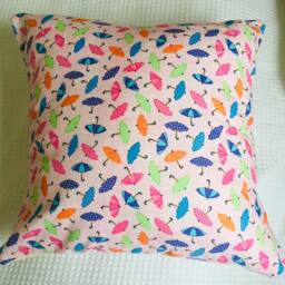 Pink Umbrella Cotton Fabric Cushion Cover, Girls Bedroom Decor - thumbnail 3