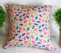 Pink Umbrella Cotton Fabric Cushion Cover, Girls Bedroom Decor