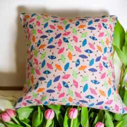 Pink Umbrella Cotton Fabric Cushion Cover, Girls Bedroom Decor - thumbnail 2