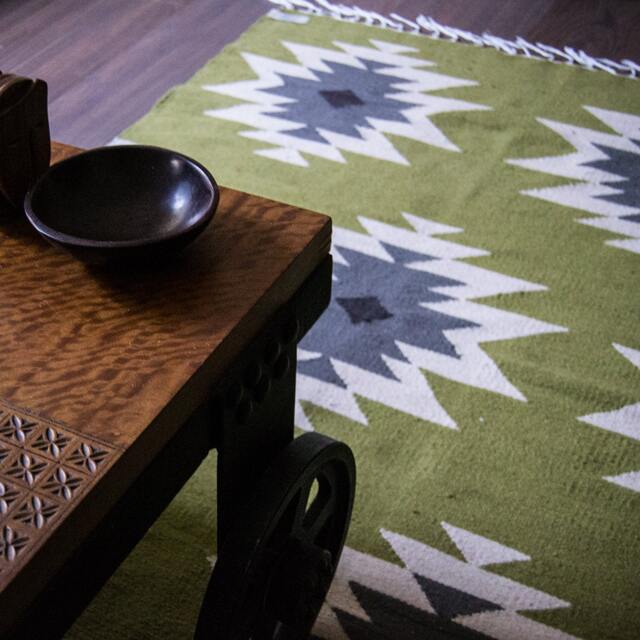 Green Southwestern Handwoven Kilim Rug - Turkish Tribal Aztec Style Area Accent Runner Flatwoven 5x8 8x10 9x12 Wool Living Bedroom - image 1