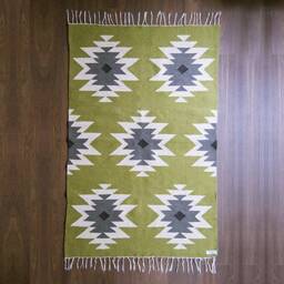 Green Southwestern Handwoven Kilim Rug - Turkish Tribal Aztec Style Area Accent Runner Flatwoven 5x8 8x10 9x12 Wool Living Bedroom - thumbnail 2