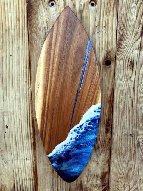 Surfboard Wall Art Ocean Waves Resin Black Acacia Wood Item# Surfboardwallart1