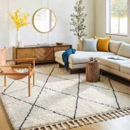 Moroccan Ivory Berber Rug, Handwoven Wool Shag Rug With Diamond Lattice, Authentic Beni Ourain Style Carpet, Large 9x12 Area - thumbnail 2