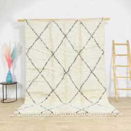 Moroccan Ivory Berber Rug, Handwoven Wool Shag Rug With Diamond Lattice, Authentic Beni Ourain Style Carpet, Large 9x12 Area - thumbnail 1