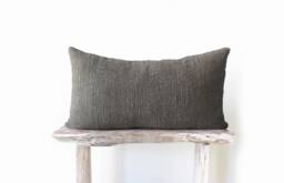 Handwoven Hand-Dyed Rosemary Lumbar Cushion Cover, Organic Cotton, Artisan-Crafted Home Decor - thumbnail 1