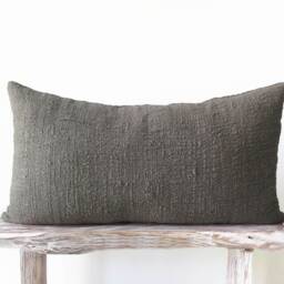 Handwoven Hand-Dyed Rosemary Lumbar Cushion Cover, Organic Cotton, Artisan-Crafted Home Decor - thumbnail 2