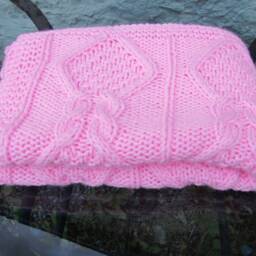 "Baby Blanket, Hand Knitted, Cot Blanket, Pram Cover, 28"" X 37" - thumbnail 2