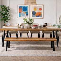 Rustic Dining Table & Bench With Steel Round Pin Legs - thumbnail 2
