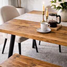 Rustic Dining Table & Bench With Steel Round Pin Legs - thumbnail 3