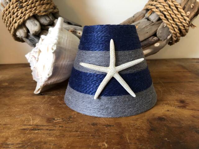 Navy & Gray Jute Wrapped Chandelier Lampshade With Pencil Starfish - image 1