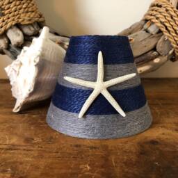 Navy & Gray Jute Wrapped Chandelier Lampshade With Pencil Starfish - thumbnail 2