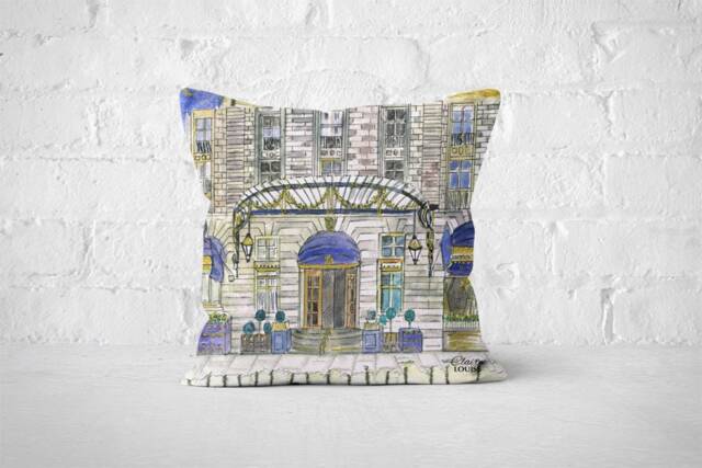 London Ritz Hotel Cushion, Luxury Hotels, Tourist, Purple Blue Decorative Cushion - image 1