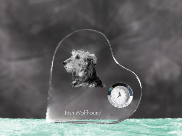 Irish Wolfhound - Crystal Clock in The Shape Of A Heart With Image Pure-Bred Dog - image 1