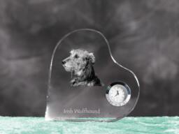 Irish Wolfhound - Crystal Clock in The Shape Of A Heart With Image Pure-Bred Dog - thumbnail 1