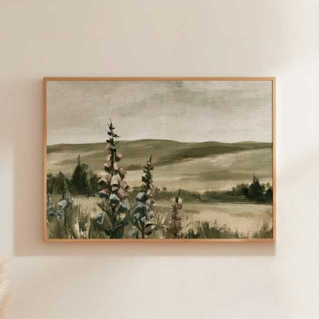 Floral Landscape Poster, Sage Meadow Wall Art, Country Painting - image 1