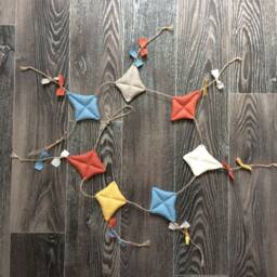 Linen Kite Garland, Nursery Wall Decor, Blue Gray Mustard Terracotta Garland - thumbnail 2