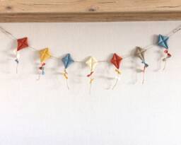 Linen Kite Garland, Nursery Wall Decor, Blue Gray Mustard Terracotta Garland - thumbnail 1