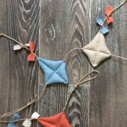 Linen Kite Garland, Nursery Wall Decor, Blue Gray Mustard Terracotta Garland - thumbnail 4