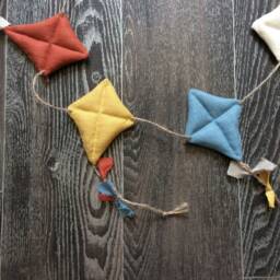 Linen Kite Garland, Nursery Wall Decor, Blue Gray Mustard Terracotta Garland - thumbnail 3