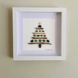 Sea Glass & Driftwood Christmas Tree Wall Art - Framed Picture Handmade in Cornwall - thumbnail 3